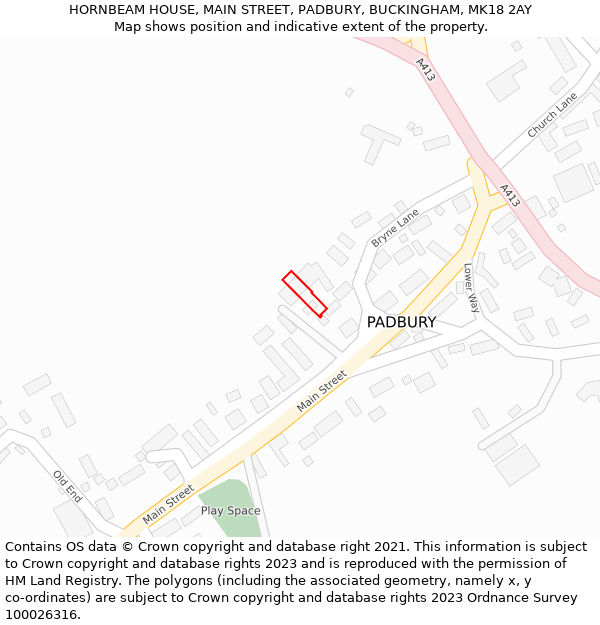 HORNBEAM HOUSE, MAIN STREET, PADBURY, BUCKINGHAM, MK18 2AY: Location map and indicative extent of plot