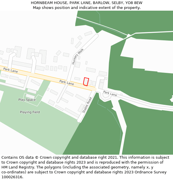 HORNBEAM HOUSE, PARK LANE, BARLOW, SELBY, YO8 8EW: Location map and indicative extent of plot