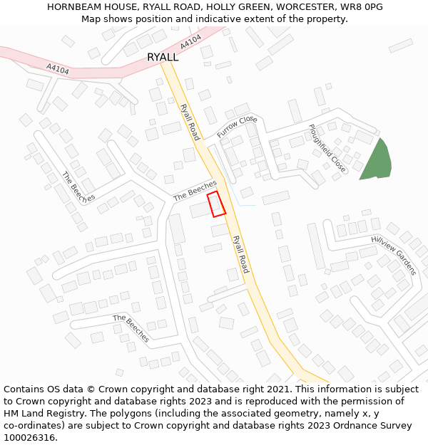 HORNBEAM HOUSE, RYALL ROAD, HOLLY GREEN, WORCESTER, WR8 0PG: Location map and indicative extent of plot