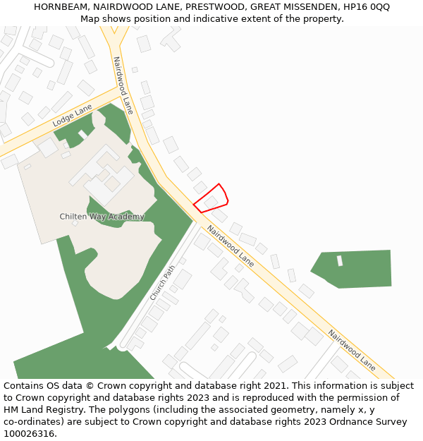 HORNBEAM, NAIRDWOOD LANE, PRESTWOOD, GREAT MISSENDEN, HP16 0QQ: Location map and indicative extent of plot