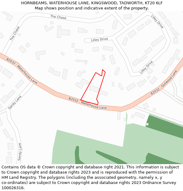 HORNBEAMS, WATERHOUSE LANE, KINGSWOOD, TADWORTH, KT20 6LF: Location map and indicative extent of plot