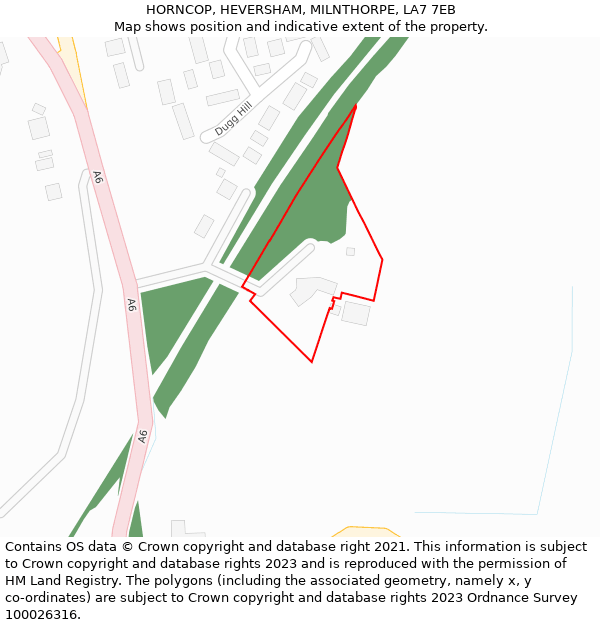 HORNCOP, HEVERSHAM, MILNTHORPE, LA7 7EB: Location map and indicative extent of plot