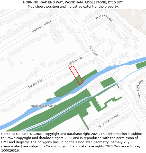 HORNING, OAK END WAY, WOODHAM, ADDLESTONE, KT15 3DY: Location map and indicative extent of plot