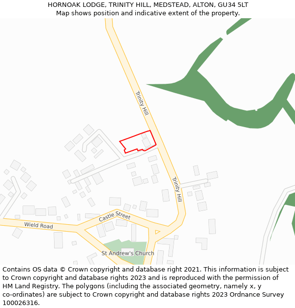 HORNOAK LODGE, TRINITY HILL, MEDSTEAD, ALTON, GU34 5LT: Location map and indicative extent of plot