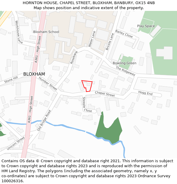 HORNTON HOUSE, CHAPEL STREET, BLOXHAM, BANBURY, OX15 4NB: Location map and indicative extent of plot
