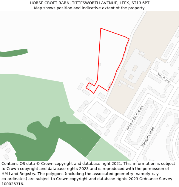 HORSE CROFT BARN, TITTESWORTH AVENUE, LEEK, ST13 6PT: Location map and indicative extent of plot