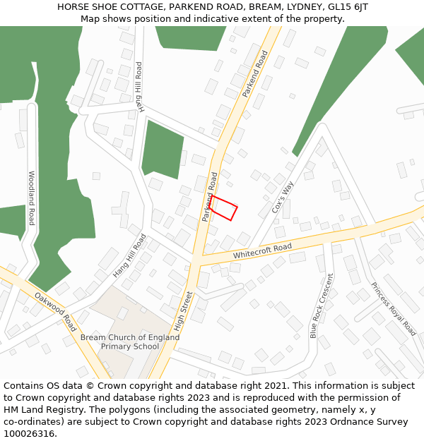 HORSE SHOE COTTAGE, PARKEND ROAD, BREAM, LYDNEY, GL15 6JT: Location map and indicative extent of plot