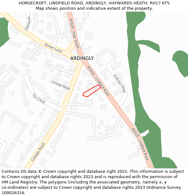 HORSECROFT, LINDFIELD ROAD, ARDINGLY, HAYWARDS HEATH, RH17 6TS: Location map and indicative extent of plot