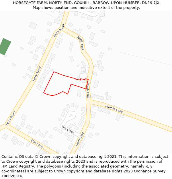 HORSEGATE FARM, NORTH END, GOXHILL, BARROW-UPON-HUMBER, DN19 7JX: Location map and indicative extent of plot