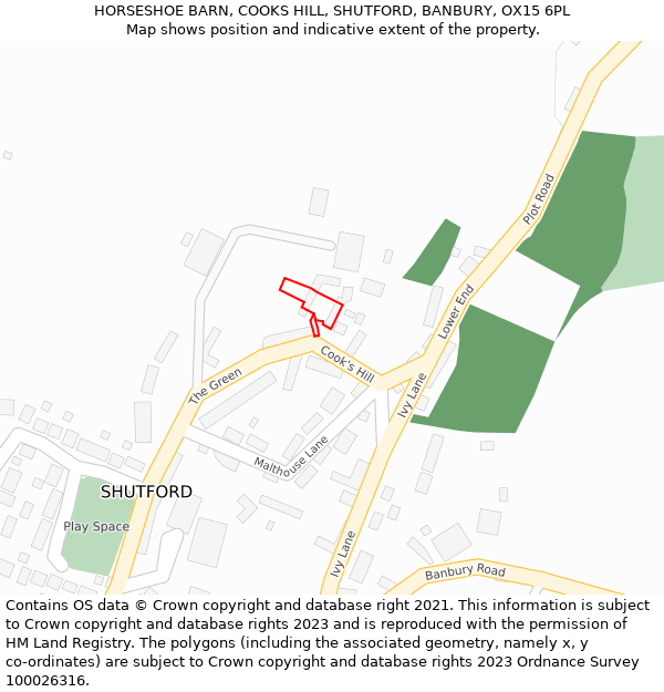 HORSESHOE BARN, COOKS HILL, SHUTFORD, BANBURY, OX15 6PL: Location map and indicative extent of plot