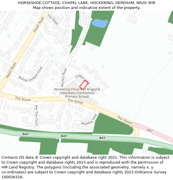 HORSESHOE COTTAGE, CHAPEL LANE, HOCKERING, DEREHAM, NR20 3HR: Location map and indicative extent of plot