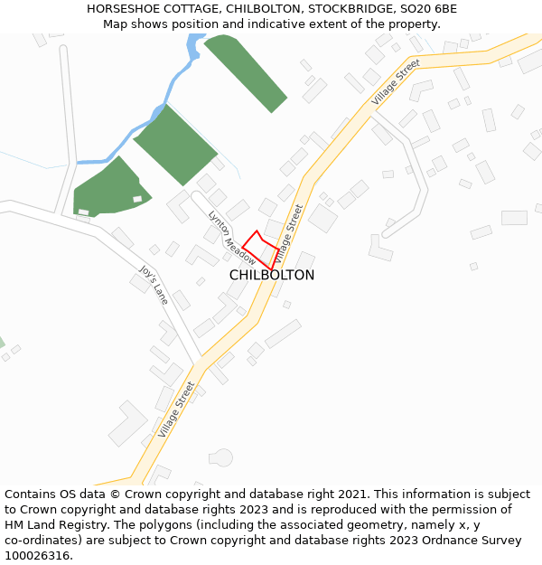 HORSESHOE COTTAGE, CHILBOLTON, STOCKBRIDGE, SO20 6BE: Location map and indicative extent of plot