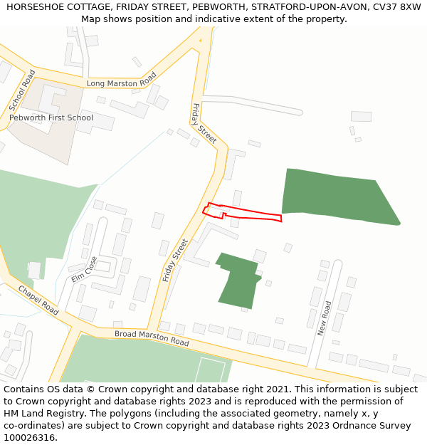 HORSESHOE COTTAGE, FRIDAY STREET, PEBWORTH, STRATFORD-UPON-AVON, CV37 8XW: Location map and indicative extent of plot