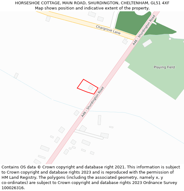 HORSESHOE COTTAGE, MAIN ROAD, SHURDINGTON, CHELTENHAM, GL51 4XF: Location map and indicative extent of plot