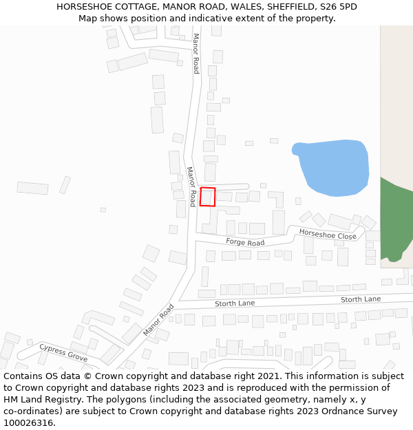 HORSESHOE COTTAGE, MANOR ROAD, WALES, SHEFFIELD, S26 5PD: Location map and indicative extent of plot