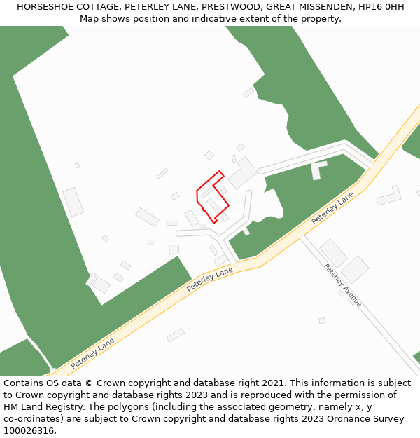 HORSESHOE COTTAGE, PETERLEY LANE, PRESTWOOD, GREAT MISSENDEN, HP16 0HH: Location map and indicative extent of plot
