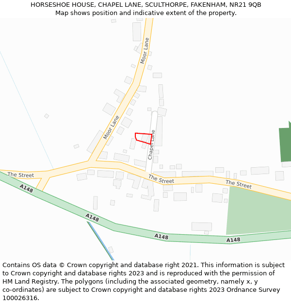 HORSESHOE HOUSE, CHAPEL LANE, SCULTHORPE, FAKENHAM, NR21 9QB: Location map and indicative extent of plot