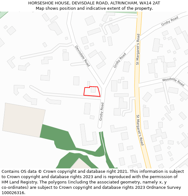 HORSESHOE HOUSE, DEVISDALE ROAD, ALTRINCHAM, WA14 2AT: Location map and indicative extent of plot
