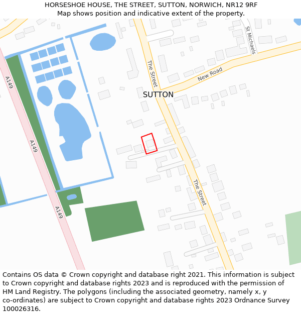 HORSESHOE HOUSE, THE STREET, SUTTON, NORWICH, NR12 9RF: Location map and indicative extent of plot