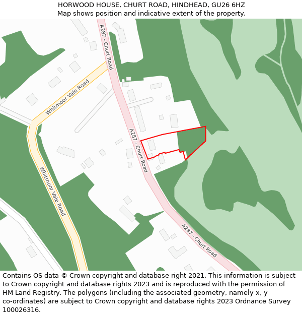 HORWOOD HOUSE, CHURT ROAD, HINDHEAD, GU26 6HZ: Location map and indicative extent of plot