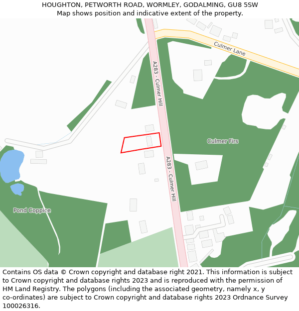 HOUGHTON, PETWORTH ROAD, WORMLEY, GODALMING, GU8 5SW: Location map and indicative extent of plot