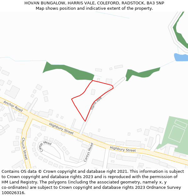 HOVAN BUNGALOW, HARRIS VALE, COLEFORD, RADSTOCK, BA3 5NP: Location map and indicative extent of plot