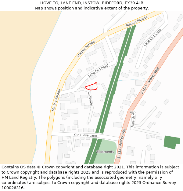 HOVE TO, LANE END, INSTOW, BIDEFORD, EX39 4LB: Location map and indicative extent of plot