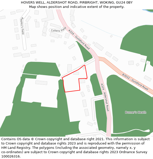 HOVERS WELL, ALDERSHOT ROAD, PIRBRIGHT, WOKING, GU24 0BY: Location map and indicative extent of plot
