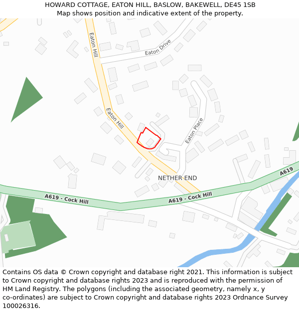 HOWARD COTTAGE, EATON HILL, BASLOW, BAKEWELL, DE45 1SB: Location map and indicative extent of plot