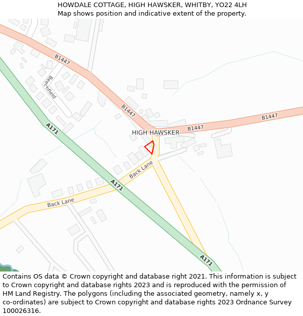 HOWDALE COTTAGE, HIGH HAWSKER, WHITBY, YO22 4LH: Location map and indicative extent of plot