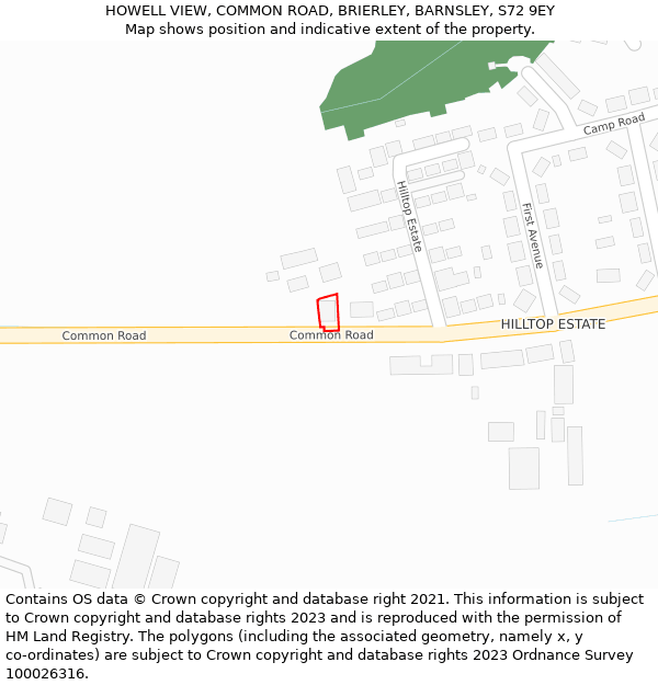 HOWELL VIEW, COMMON ROAD, BRIERLEY, BARNSLEY, S72 9EY: Location map and indicative extent of plot