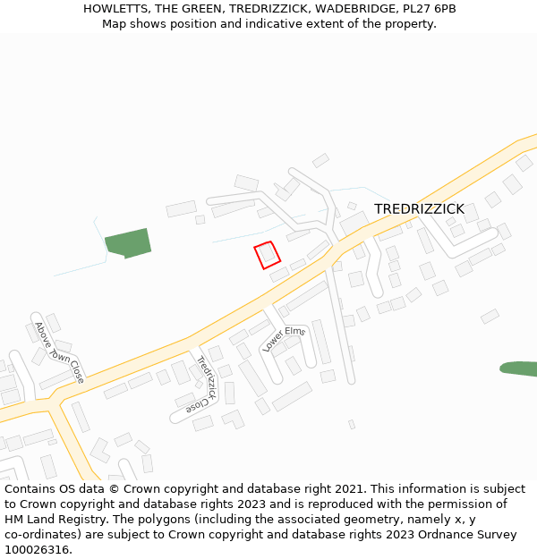 HOWLETTS, THE GREEN, TREDRIZZICK, WADEBRIDGE, PL27 6PB: Location map and indicative extent of plot