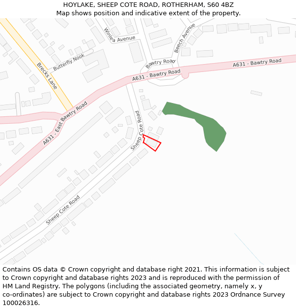 HOYLAKE, SHEEP COTE ROAD, ROTHERHAM, S60 4BZ: Location map and indicative extent of plot