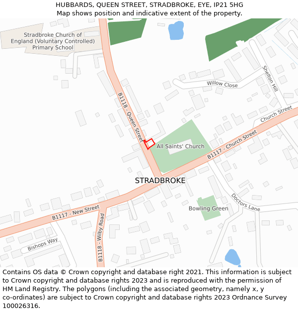 HUBBARDS, QUEEN STREET, STRADBROKE, EYE, IP21 5HG: Location map and indicative extent of plot