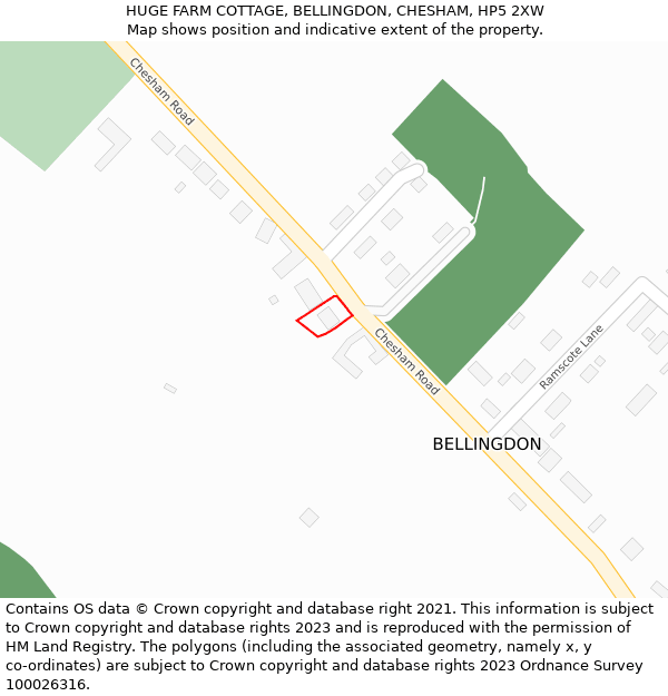 HUGE FARM COTTAGE, BELLINGDON, CHESHAM, HP5 2XW: Location map and indicative extent of plot