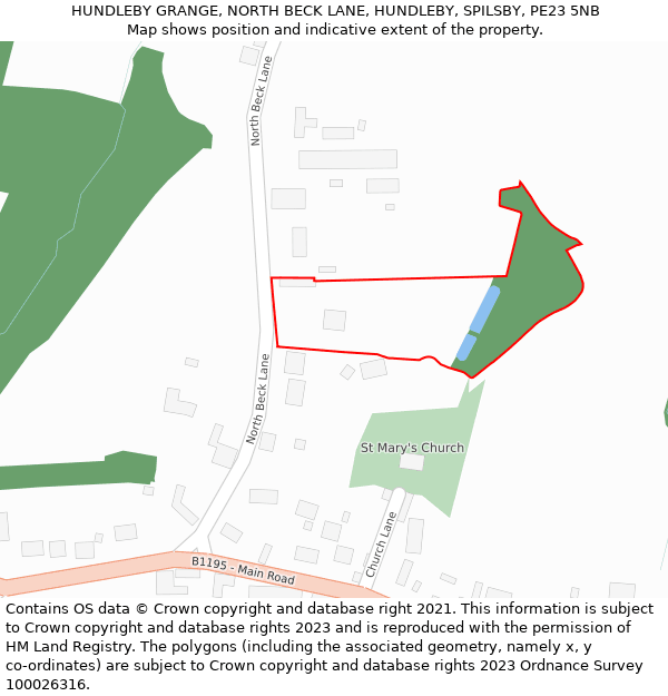 HUNDLEBY GRANGE, NORTH BECK LANE, HUNDLEBY, SPILSBY, PE23 5NB: Location map and indicative extent of plot