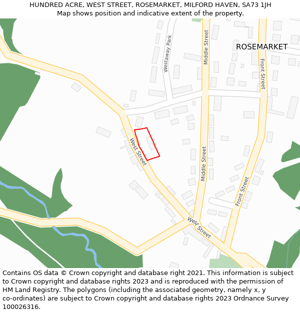 HUNDRED ACRE, WEST STREET, ROSEMARKET, MILFORD HAVEN, SA73 1JH: Location map and indicative extent of plot
