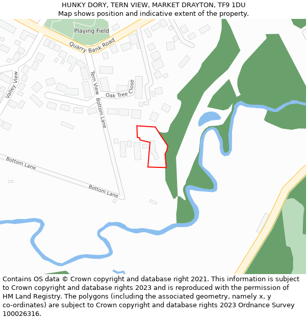 HUNKY DORY, TERN VIEW, MARKET DRAYTON, TF9 1DU: Location map and indicative extent of plot