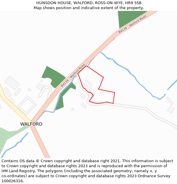 HUNSDON HOUSE, WALFORD, ROSS-ON-WYE, HR9 5SB: Location map and indicative extent of plot