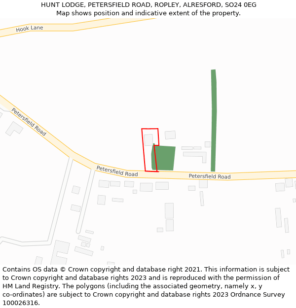 HUNT LODGE, PETERSFIELD ROAD, ROPLEY, ALRESFORD, SO24 0EG: Location map and indicative extent of plot