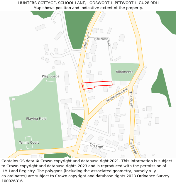 HUNTERS COTTAGE, SCHOOL LANE, LODSWORTH, PETWORTH, GU28 9DH: Location map and indicative extent of plot