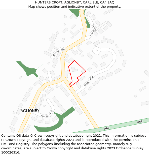 HUNTERS CROFT, AGLIONBY, CARLISLE, CA4 8AQ: Location map and indicative extent of plot