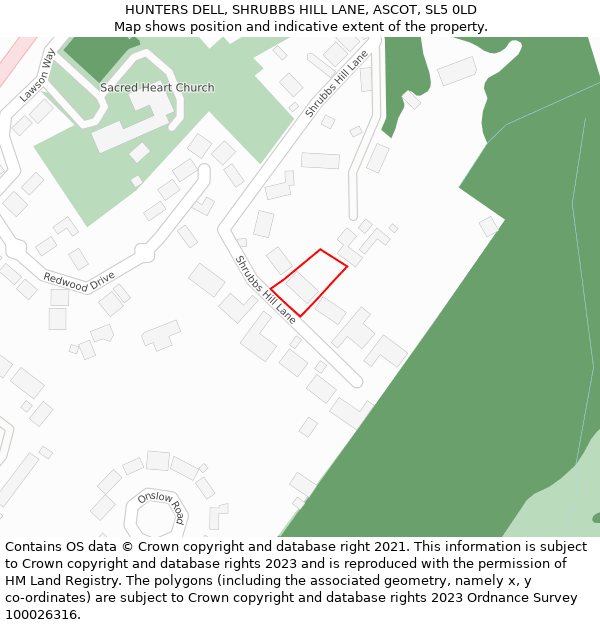 HUNTERS DELL, SHRUBBS HILL LANE, ASCOT, SL5 0LD: Location map and indicative extent of plot