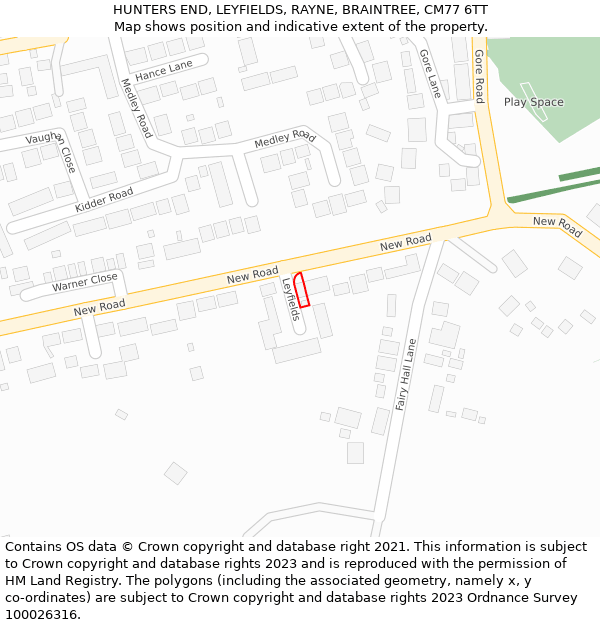 HUNTERS END, LEYFIELDS, RAYNE, BRAINTREE, CM77 6TT: Location map and indicative extent of plot