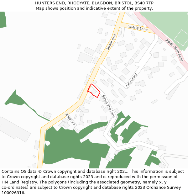 HUNTERS END, RHODYATE, BLAGDON, BRISTOL, BS40 7TP: Location map and indicative extent of plot