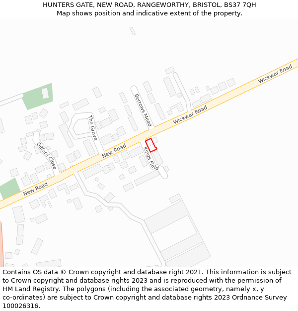 HUNTERS GATE, NEW ROAD, RANGEWORTHY, BRISTOL, BS37 7QH: Location map and indicative extent of plot