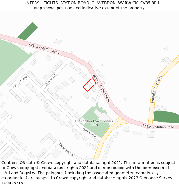 HUNTERS HEIGHTS, STATION ROAD, CLAVERDON, WARWICK, CV35 8PH: Location map and indicative extent of plot