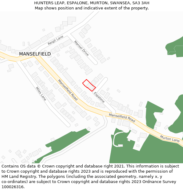 HUNTERS LEAP, ESPALONE, MURTON, SWANSEA, SA3 3AH: Location map and indicative extent of plot