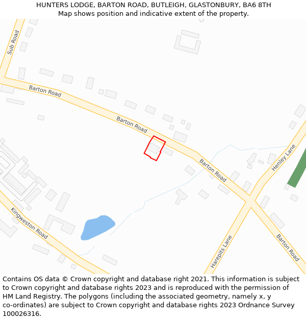 HUNTERS LODGE, BARTON ROAD, BUTLEIGH, GLASTONBURY, BA6 8TH: Location map and indicative extent of plot