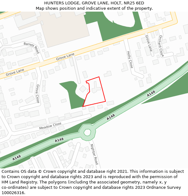 HUNTERS LODGE, GROVE LANE, HOLT, NR25 6ED: Location map and indicative extent of plot